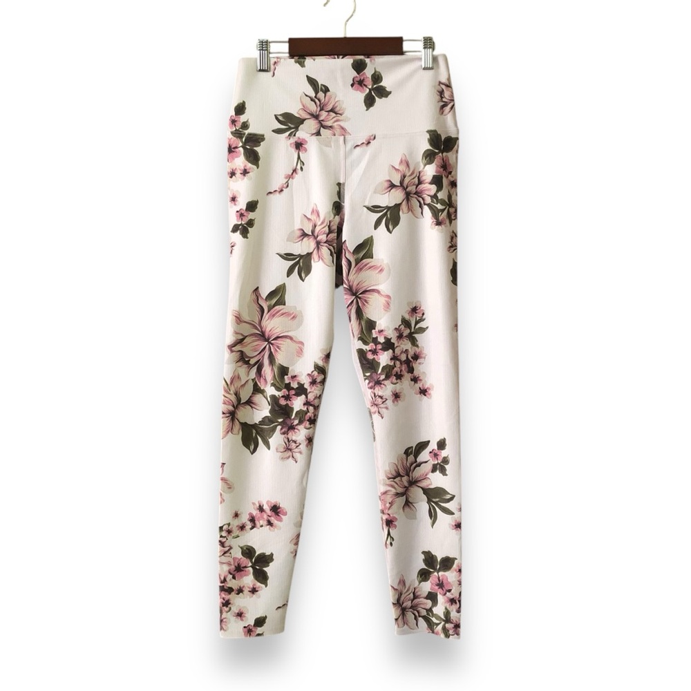 Revolve Beach Riot Ayla Ribbed Leggings Light Pink Floral Print NWOT Size Large